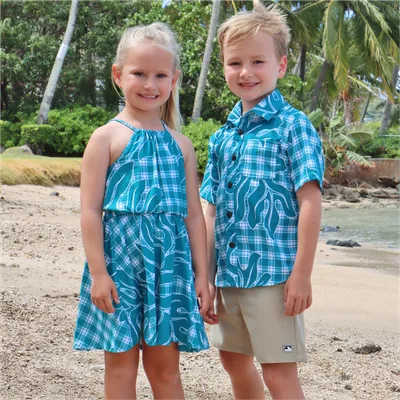 Palaka Leaf Teal_Rota Dress~Island Shirt